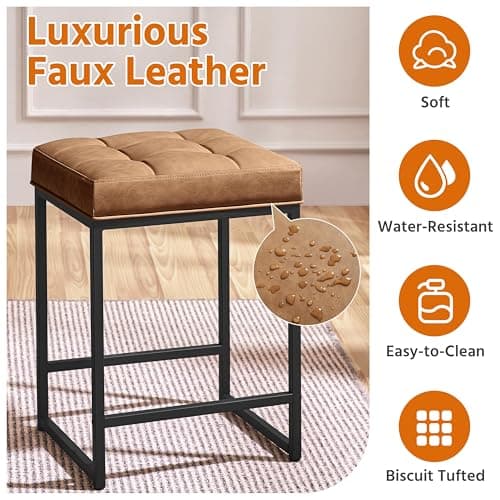 Yaheetech Brown Faux Leather 24 Inch Kitchen Island Bar Stool Set