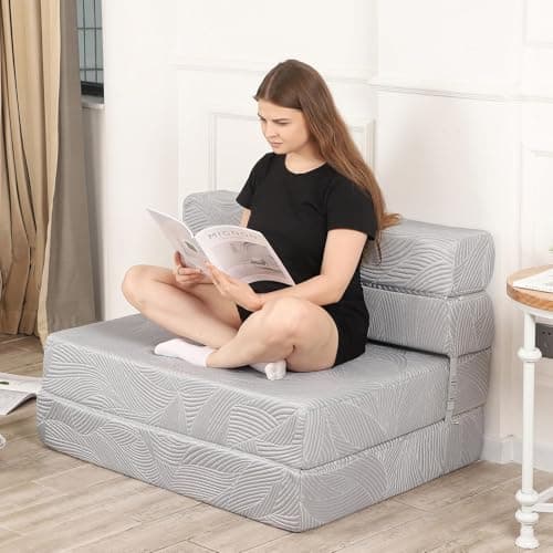 Grey High-Density Memory Foam Tri-Fold Sofa Mattress & Bed