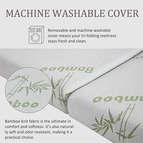 Twin Memory Foam Folding Mattress with Storage Bag - 4 inch Trifold Topper, Cooling Cover, Waterproof Lining - Ideal for Guests
