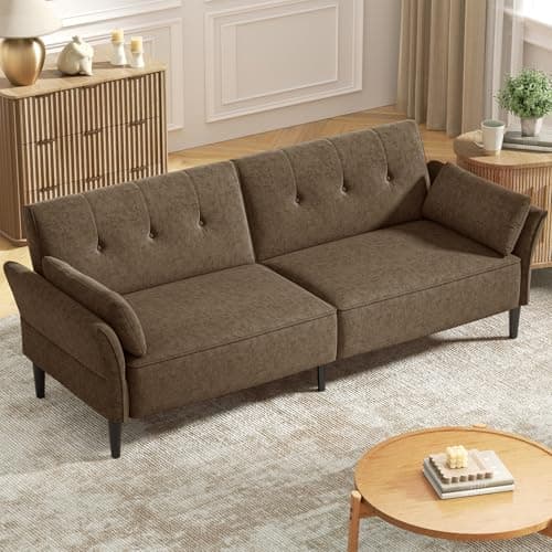 89" Velvet Fabric Comfy Futon Couch Bed with Adjustable Backrest & Armrests for Living Room Sleepers