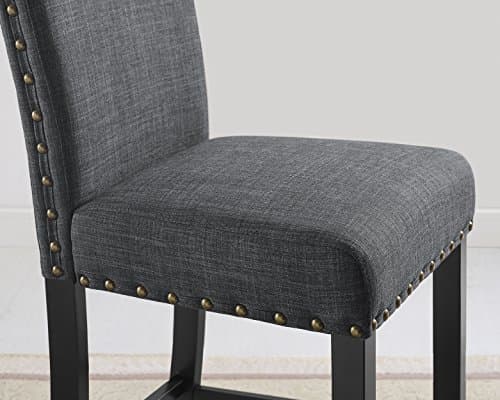 Biony Gray Fabric-Stuffed Counter Height Bar Stools with Nailhead Trim