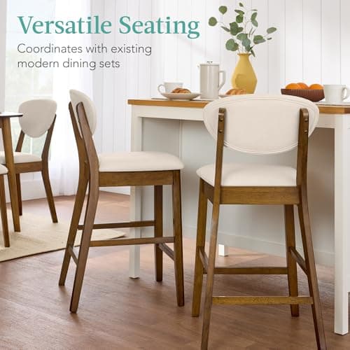 Best Choice Products Mid-Century Modern Bar Stool Set Walnut/Cream