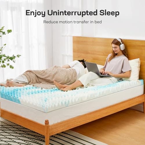 Marsail 2-inch Gel Memory Foam Mattress Topper, 5-Zone Support, Ventilated Design, CertiPUR-US Certified