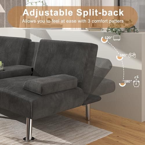 Shahoo Modern Upholstered Convertible Futon Sofa Bed, Grey