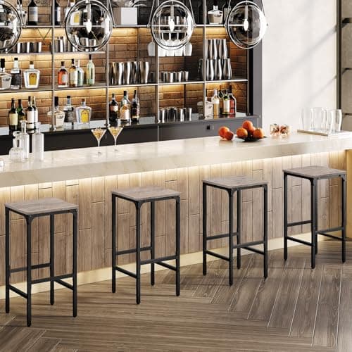 Industrial Greige Rectangular Bar Stools Set of 2, 27.6" Tall, with Footrest & Easy Assembly