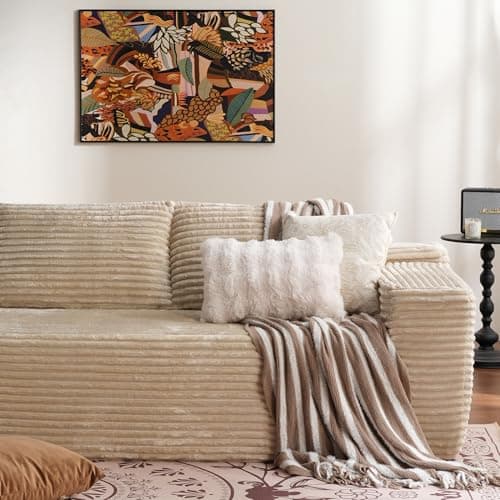 Ovios 104" Cloud Sectional with L-Shape Chaise, Plush Grey Corduroy Sofa