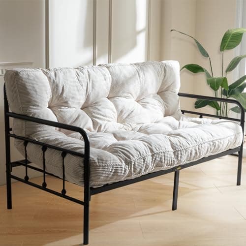 MAXYOYO 6" Tufted Queen Futon Mattress with Twisted Rope Edging, Thick Fabric & Shredded Foam (Beige)
