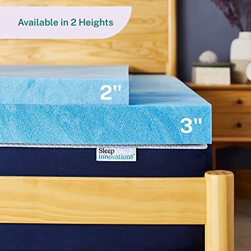 Sleep Innovations 2 Inch Cooling Gel Memory Foam Mattress Topper, Queen, Medium Support