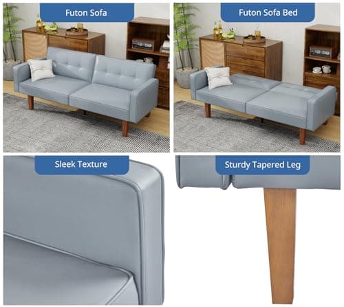 Wonder Comfort Leather Grey Split Back Futon Sofa Bedadjustable Backrest