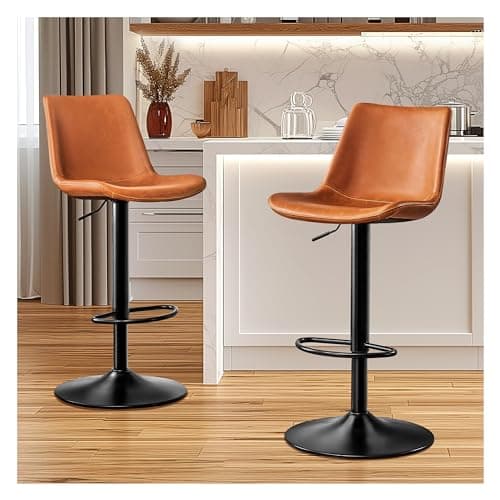 X-Large Footrest Ergonomic Whisky Brown Bar Stool Set of 2