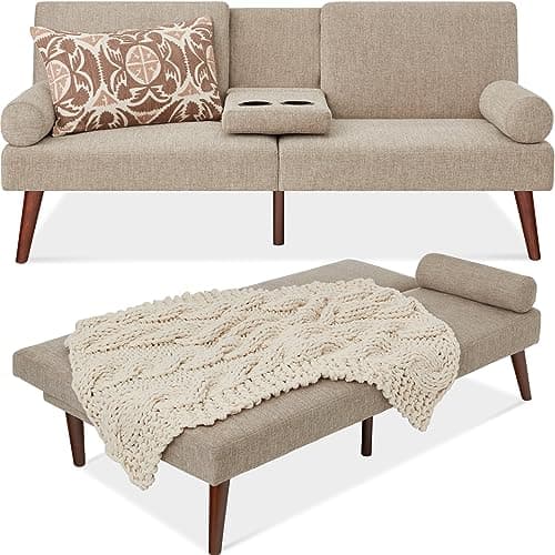 Best Choice Products Black Mid-Century Modern Upholstered Futon Convertible Sofa Bed