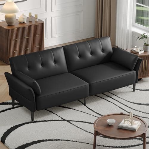 89" Velvet Fabric Comfy Futon Couch Bed with Adjustable Backrest & Armrests for Living Room Sleepers