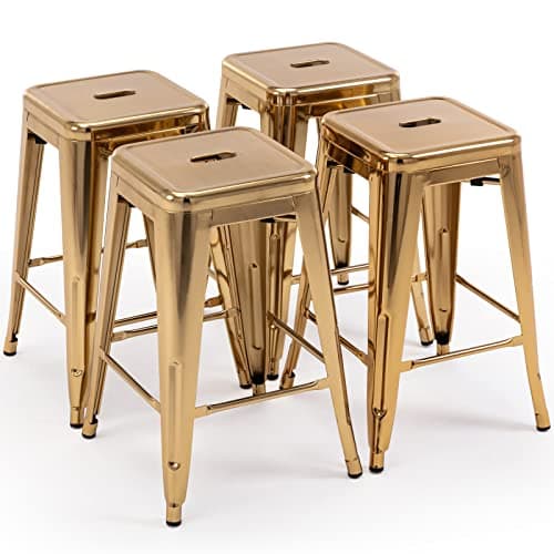 Vogue Furniture Black Metal Bar Stools - 24" Square Seat Indoor-Outdoor Set