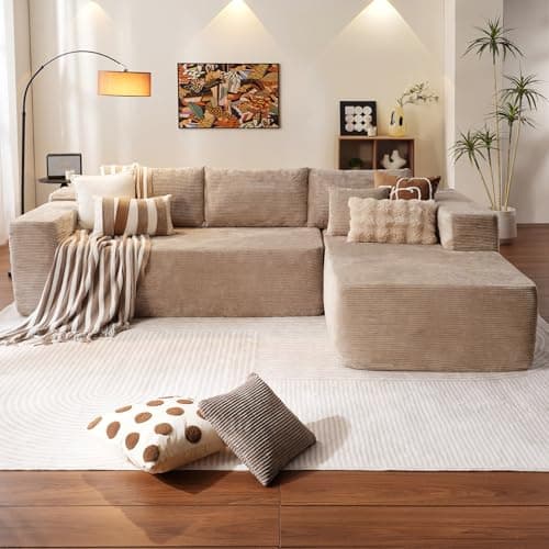 Ovios 104" Cloud Sectional with L-Shape Chaise, Plush Grey Corduroy Sofa