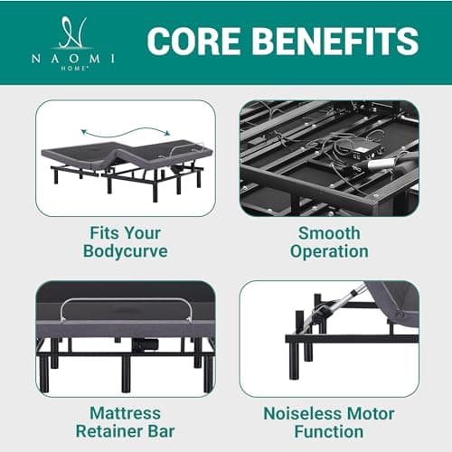 Adjustable Queen Size Bed Base with Lumbar Support, Massage, USB Ports, Wireless Remote - Grey