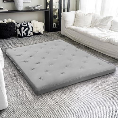 ZonLi Japanese Queen Size Tatami Mattress, 100% Cotton, Grey