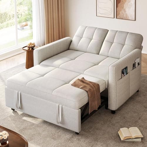 YITAHOME 55" 3-in-1 Convertible Sofa Bed, Beige Reclining Futon with Side Pocket