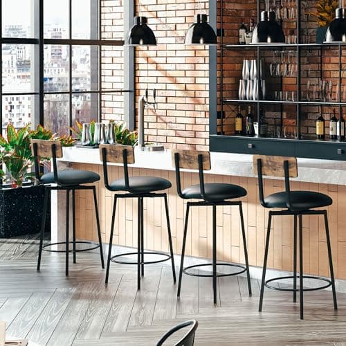 IRONCK Rustic Brown & Black Wider Base PU Bar Stools Set of 2