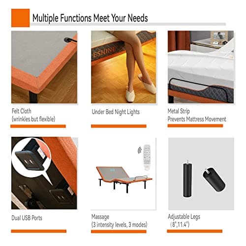 Easy to Install Adjustable Queen Bed Frame with Massage, Zero Gravity, Under Bed Lights, Wireless Remote, and Smart Features