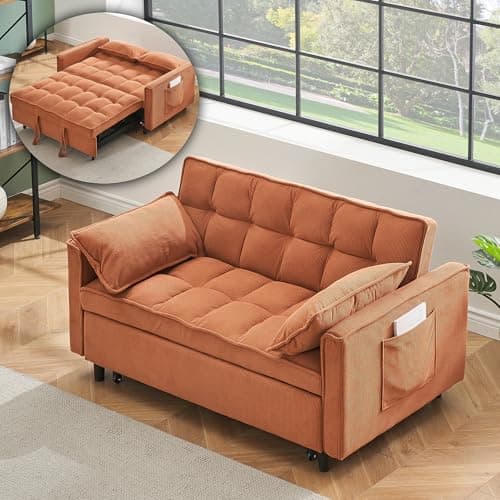 3-in-1 Grey Convertible Sleeper Sofa Bed with Side Pocket & Adjustable Backrest