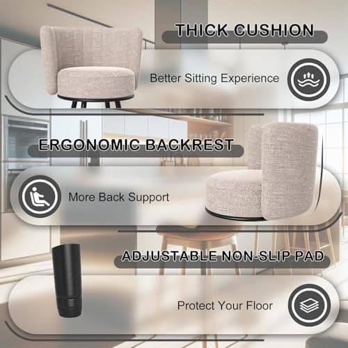 Beige Tufted Counter Height Bar Stools Set of 2, Modern Footrest Design