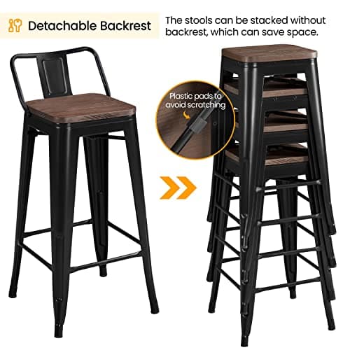 Yaheetech 30" Metal Bar Stool Set of 4 Outdoor Indoor Industrial Bar Stools Matte Black