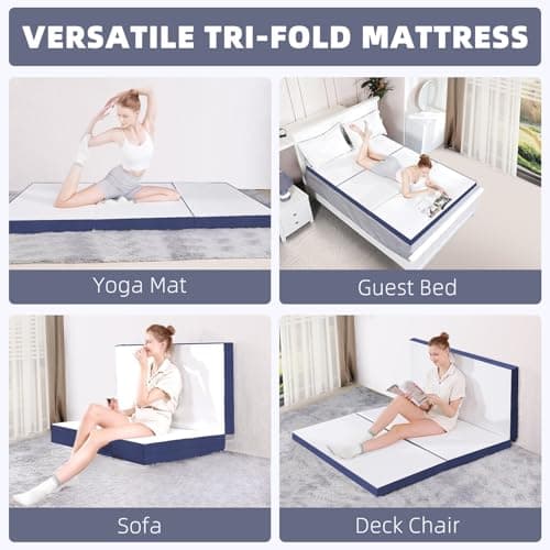 4-Inch Tri-Fold Breathable Foam Mattress, Washable Cover - Foldable for Guests, Yoga, Travel, and Camping (Twin)