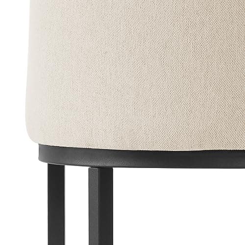 LUE BONA Black Metal Counter Stools with Backrest, Set of 2, Linen Upholstery, Beige Accent