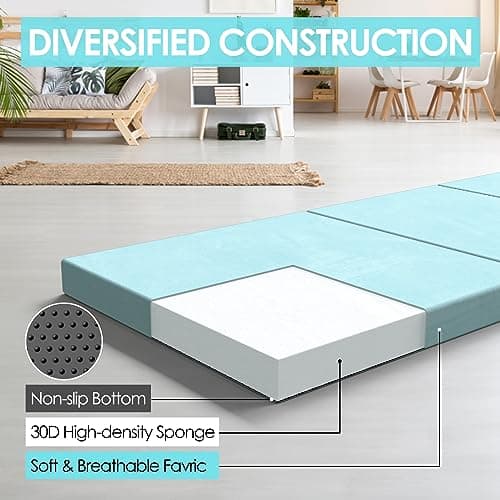 3 Inch Memory Foam Trifold Mattress with Washable Cover for Guests & Travel