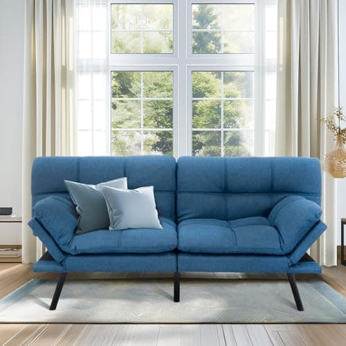 MUUEGM 71-Inch Convertible Memory Foam Futon Sofa Bed with Armrests for Small Spaces - Dark Grey
