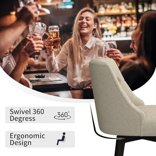 Counter Height Swivel Barstool Set of 2, Memory Foam Upholstered Farmhouse Stool