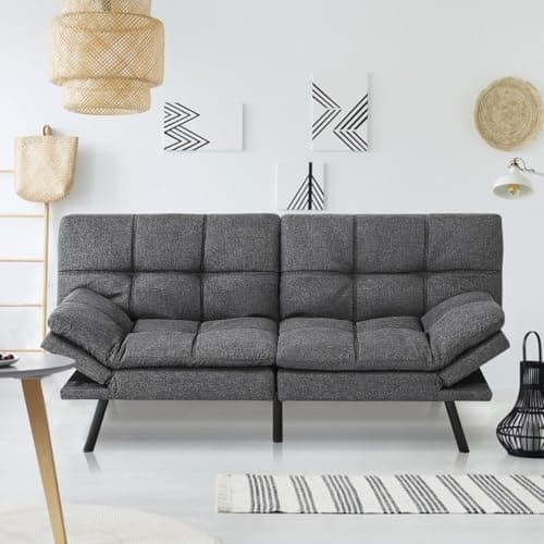 Modern Futon Sofa Bed for Small Spaces: Memory Foam, Convertible Couch.