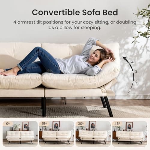 71" Comfy Velvet Convertible Futon Sofa Bed with 7" Pillow Cushion for Small Spaces