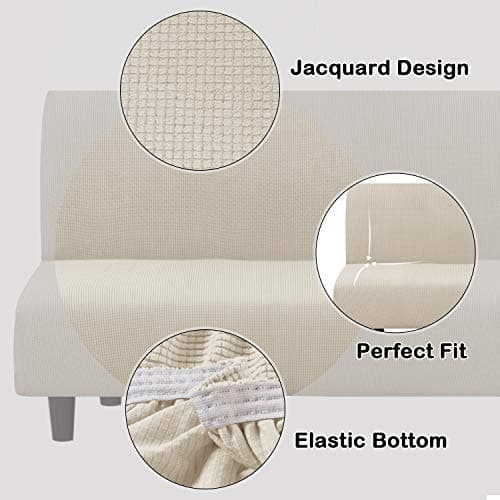 Turquoize Stretch Elastic Futon Couch Cover, Thick Soft Biscotti Beige