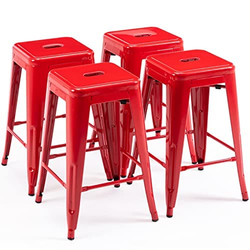 Vogue Furniture Black Metal Bar Stools - 24" Square Seat Indoor-Outdoor Set