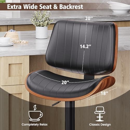 Bentwood Back Bar Stools for Kitchen Island, Set of 2, Black Swivel Seat