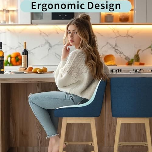 4-Piece Memory Foam Swivel Bar Stools Set for Kitchen Counter - Dark Blue