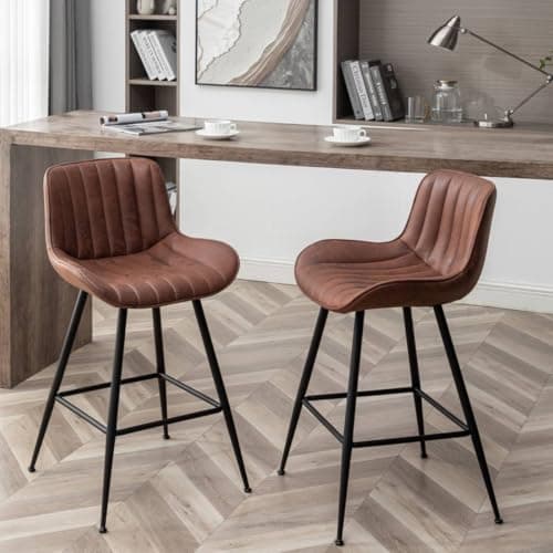 White Bar Stools with Fabric Upholstery for Kitchen and Bar (Set of 2).