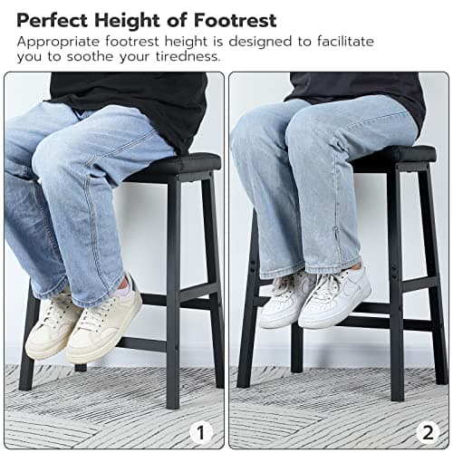 HOOBRO Black 24" Bar Stool Set, PU Leather, Easy Assembly, Kitchen & Bar