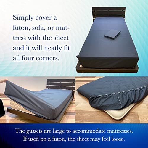 100% Japanese Cotton Futon Sheets, Dark Gray Queen, Made in Japan