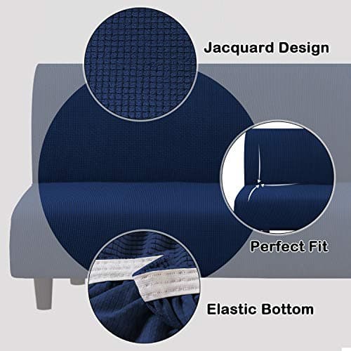 Navy Armless Sofa Slipcover with Elastic Bottom - Thick Soft Fabric - Furniture Protector