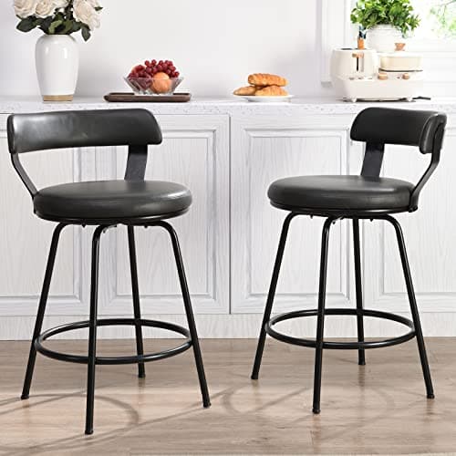 Modern Leather Grey Swivel Bar Stools, 24 Inch Set