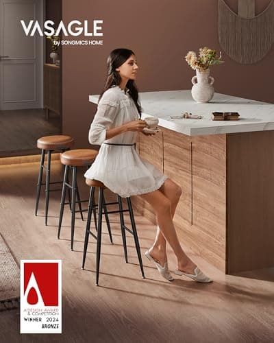 VASAGLE EKHO Collection Mid-Century Modern Bar Stools, Set of 2, Caramel Brown, 30-Inch Tall
