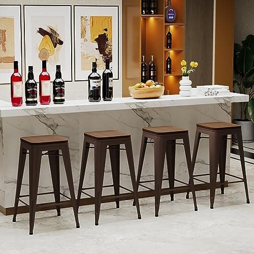Alunaune 24" Metal Stackable Bar Stool Set Matte Black
