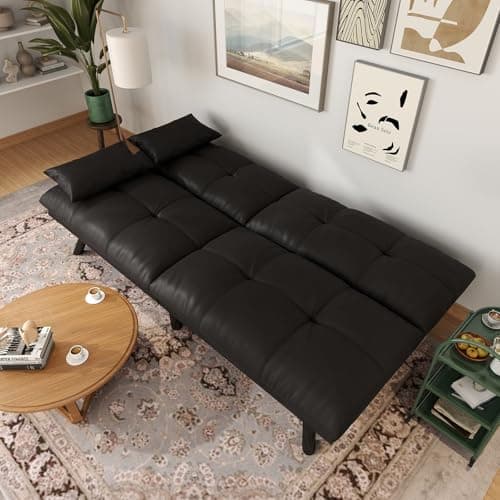 70 Inch Water-Resistant Light Black Futon Couch Bed Solid WoodLiving Room