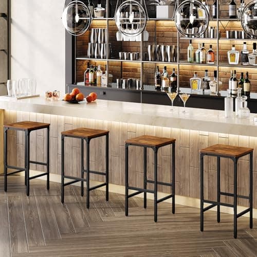 Industrial Greige Rectangular Bar Stools Set of 2, 27.6" Tall, with Footrest & Easy Assembly