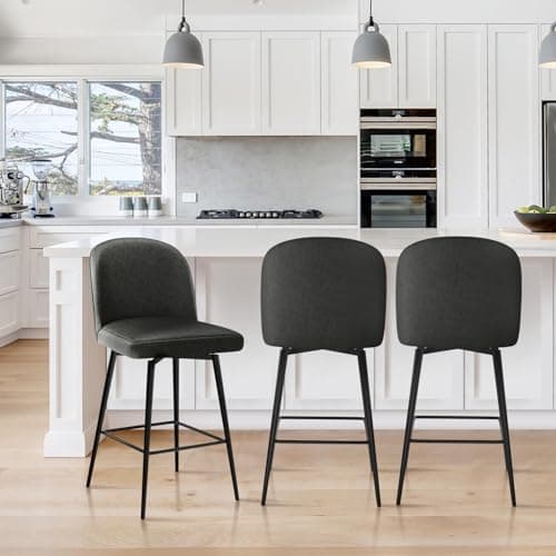 360° Swivel Leather Bar Stools Set of 3, Counter Height Chairs with Metal Legs