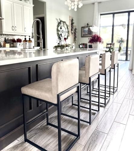 Maison Arts 24 Inch Counter Height Bar Stools, Light Grey with Back