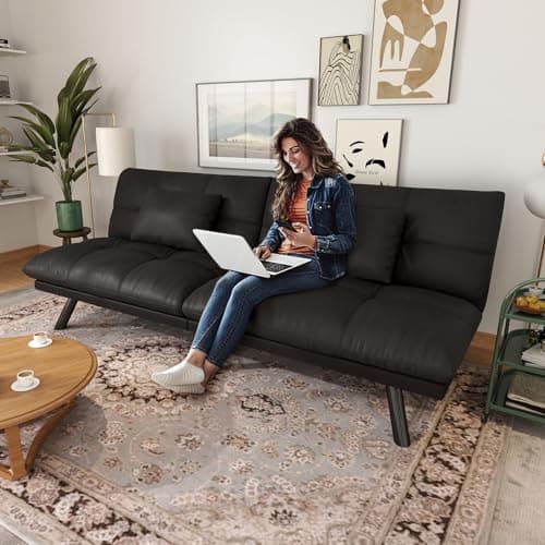 70 Inch Water-Resistant Light Black Futon Couch Bed Solid WoodLiving Room