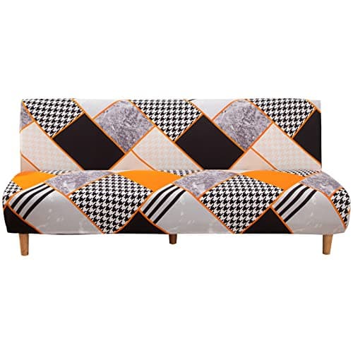 ELEOPTION Full Size Stretch Slipcover for Armless Sofa Bed Black/White